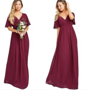Show Me Your Mumu Emily Merlot Chiffon Maxi Dress Wedding Bridal Size Medium